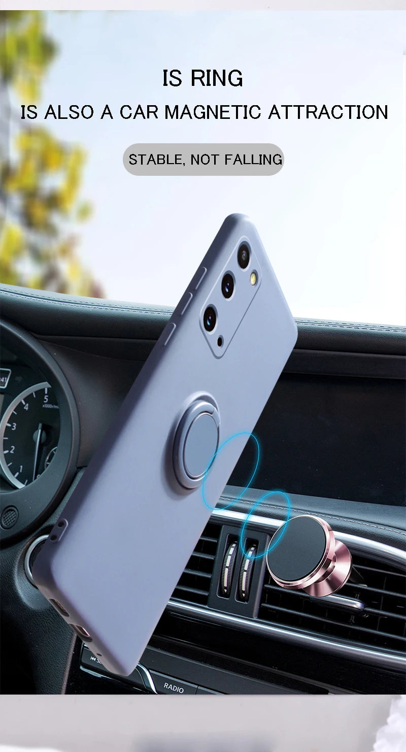 Ring Holder Magnetic Case For Samsung Galaxy S21 S22 Ultra S20 S21 FE S10 Plus Note 20 S9 Plus Soft Liquid Silicone Stand Cover