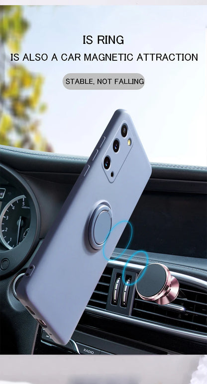 Ring Holder Magnetic Case For Samsung Galaxy S21 S22 Ultra S20 S21 FE S10 Plus Note 20 S9 Plus Soft Liquid Silicone Stand Cover