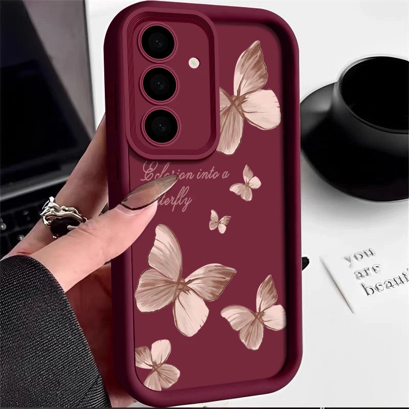 Gold Butterfly Soft TPU Case For Samsung Galaxy A55 A54 A15 A56 A16 A35 A53 A25 5G S25 S24 S23 S22 Ultra Plus S23 FE Phone Cover