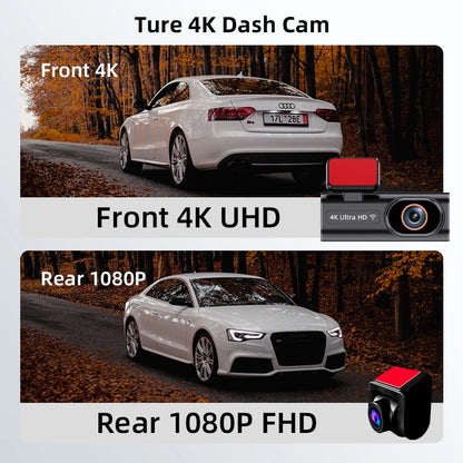 Ultra HD Dash Cam 4K Loop Recording 24H Parking Monitoring Optional 1080P Night Vision Rear Camera Supports WiFi APP Control