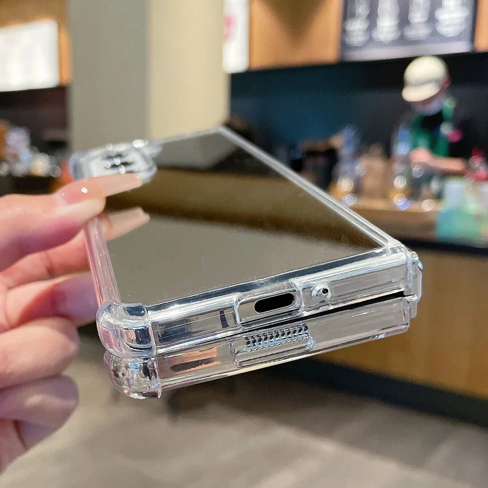 Girl Makeup Mirror Luxury Airbag Bumper Case for Samsung Galaxy Zfold6 Z Fold 6 5 4 3 Fold4 ZFold5 Plating Mirror Cover Z Fold 6