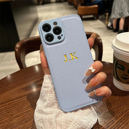 Personalized Phone Case For iPhone 16 15 14 13 12 11 Pro Max Plus Luxury PU Leather Customized Initials Name Gift Cover