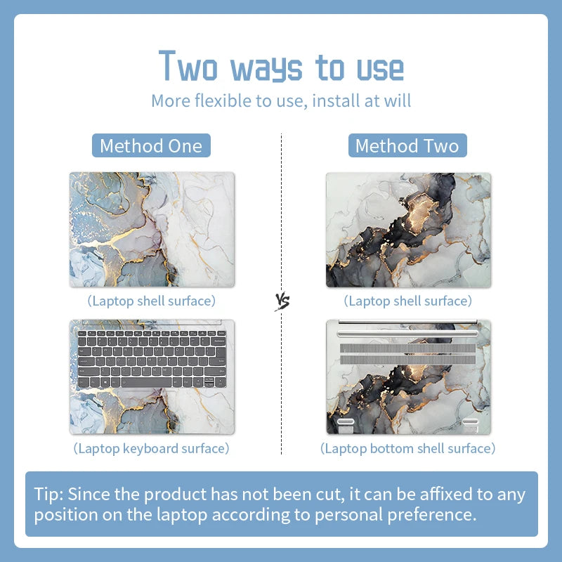 DIY Marble Cover Laptop Skins Vinyl Stickers 13"14"15.6"17.3"PVC Film Waterproof Skin Decorate Decal for Macbook/Lenovo/HP/Acer