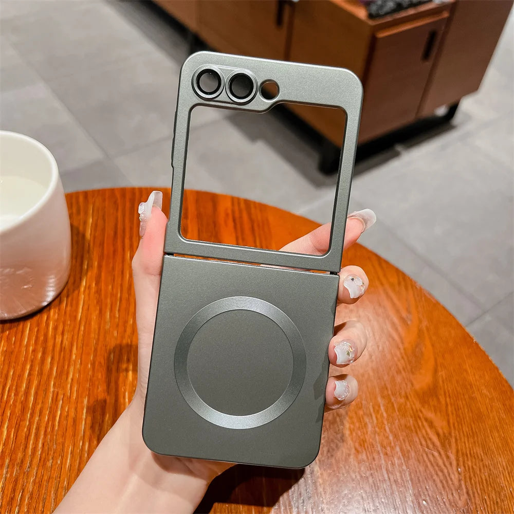 for Samsung ZFlip 4 Luxury for Magsafe Matte Case for Samsung Galaxy Z Flip 6 4 3 5 7 Flip4 Wireless Charger Soft Silicone Cover