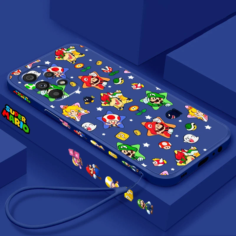 S-Super M-Marios B-Bros Cute Liquid Left Rope For Samsung Note 20 10 A54 A31 A14 A03 A22 A34 A04 A24 A25 Ultra Plus 5G Cover