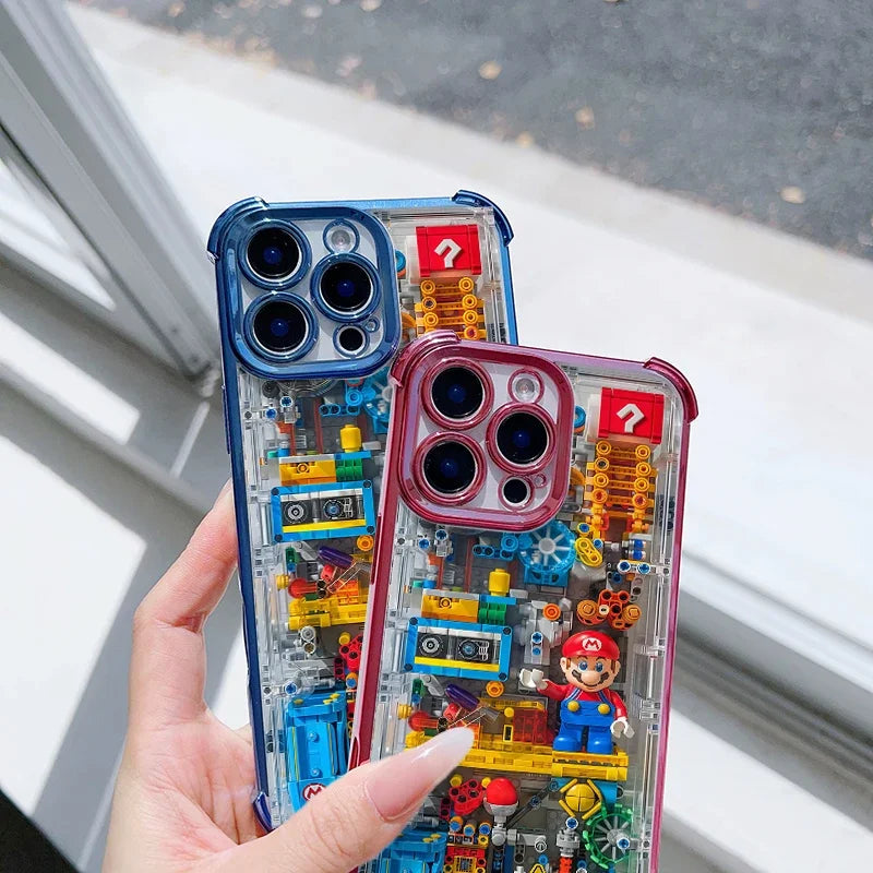 Luxury Plating Building Super Mario Clear Phone Case For Xiaomi Redmi Note 14 13 12 10 11 Pro 10S 9S Redmi 14C 13C 12C 9A 9i 9