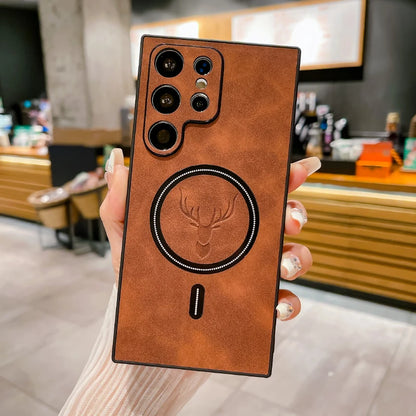 Luxury Leather For Magsafe Magnetic Wireless Charging Phone Case For Samsung S24 Ultra S23 S22 S21 S25 Note 20 Ultra Plus Cover