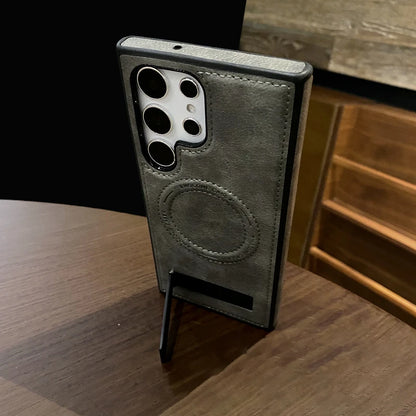 Luxury Leather Magnetic Fold Stand Holder Case For Samsung S25 S24 Ultra S23 Plus S22 Wireless Charging Shockproof Soft Cover