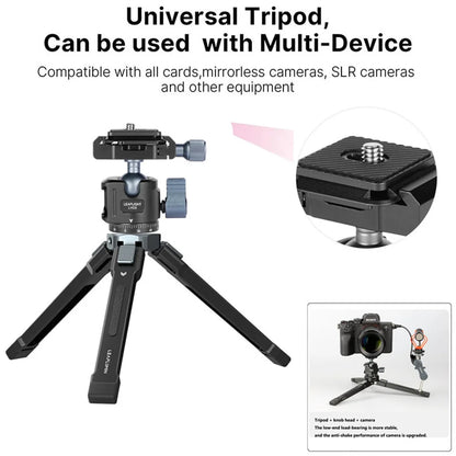 2025 Aluminum Mini Tripod w 360 Ball head Arca Plate Cold Shoe Metal Tripod for Iphone Samsung Phone DSLR Camera LED Light Mic