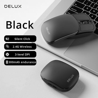 Delux Pocket Folding Mouse Wireless 2.4G Bluetooth5.2 Silent Click Portable Ultra-light 55g for MacBook Tablet Computer PC Mice