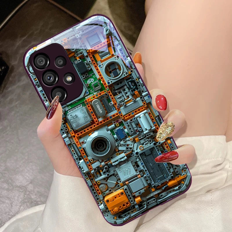 Mechanical device black For Samsung Galaxy S10 4G S20 11E 30 S21 22 S24 Fe Pro S23 S25 Ultra 5G S9 Tempered Glass Phone Case