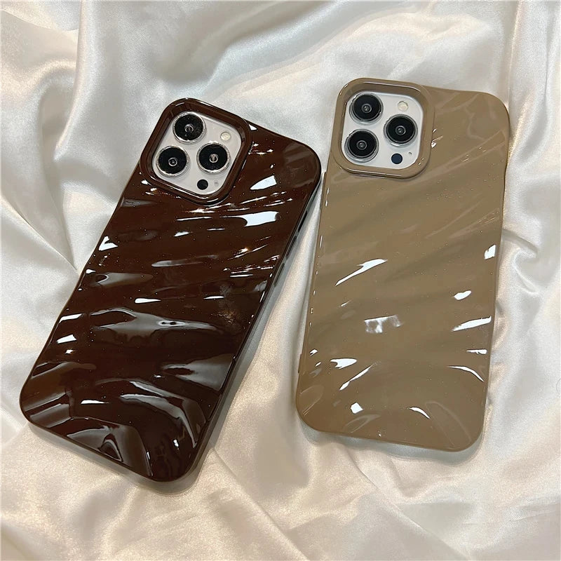 Luxury 3D Wavy Pattern Phone Case For iPhone 16 15 14 13 12 Pro Max Plus Solid Color Glossy Soft Silicone Case Phone Accessories