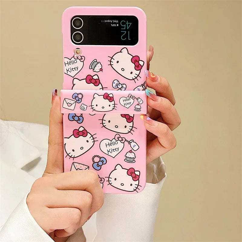 Cute Cartoon Sanrio Hello Kitty Phone Case For Samsung Galaxy Z Flip 6 5 Candy Colorful Hard Cover For Z Flip 3 4 With Lanyard