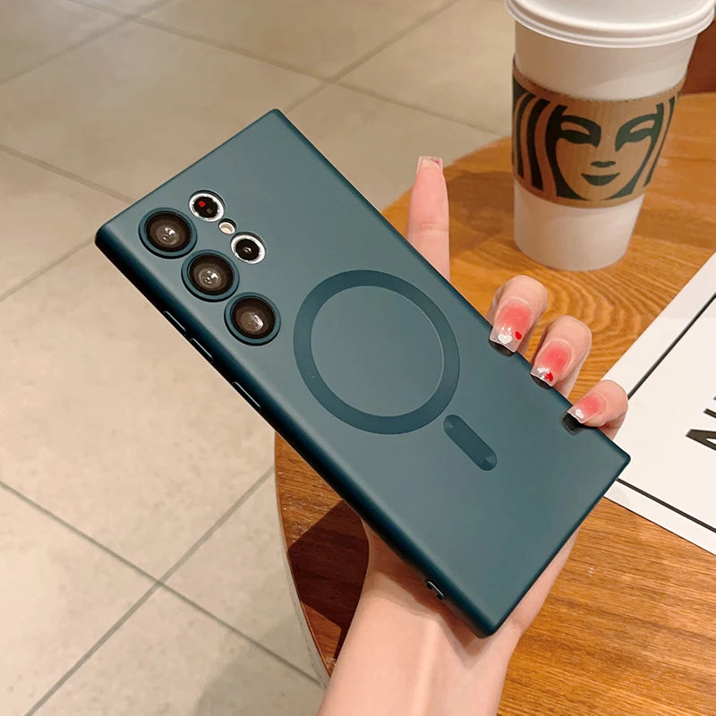 Original For Magsafe Magnetic Silicone Case For Samsung Galaxy S25 S23 S22 S21 S24 Ultra Plus Matte Cases Wireless Charge Cover