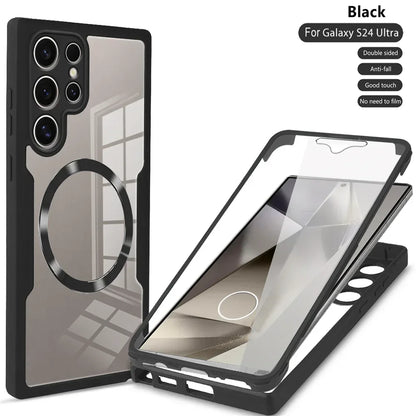360° Full Shockproof Magsafe Case for Samsung Galaxy S25 S24 S23 S22 S21 Ultra Plus FE Wireless Charging Transparent Cover