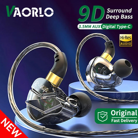 9D Surround HIFI Heavy Bass Headset 3.5MM/Type-C Digital Chip With Mic In-Ear Wired Headphones Music Sports For Samsung Android