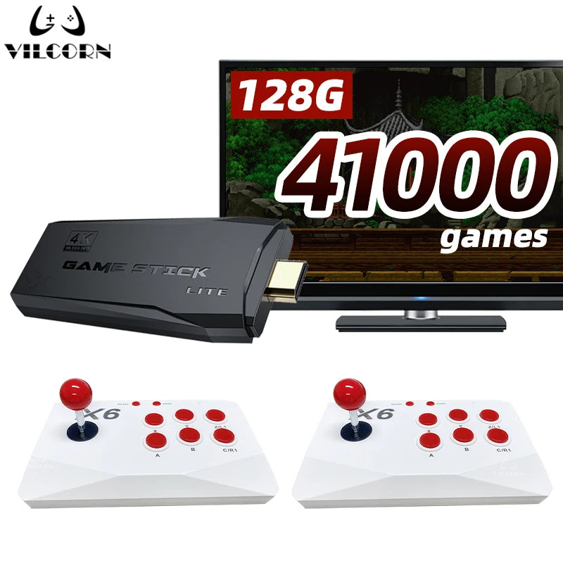 VILCORN Arcade Video Game Console 4K TV Game Stick with Double Arcade Joysitck Games For MAME/Sega/PS1/Atari Kid Gift