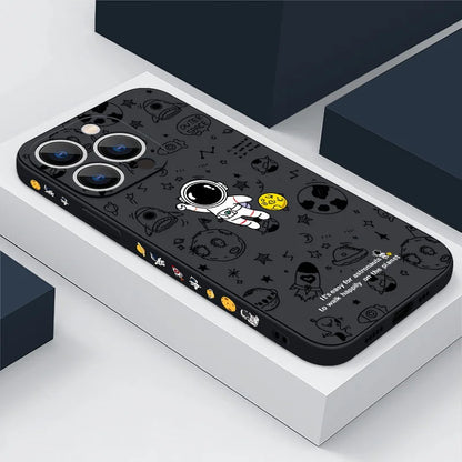 Cartoon Astronaut Pattern Case For iPhone 16 15 14 Pro Max 11 12 Shockproof Silicone Soft Phone Cover For iPhone 13 14 15 16 Pro