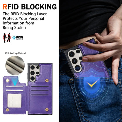 Wallet Magnetic Double Buckle RFID Blocking Card Slot Leather Case For Samsung Galaxy S25 Ultra S24 FE S23 Plus S22 S21 S20 FE