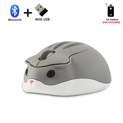 Cute Cartoon Hamster Shape Creative Mouse Bluetooth/2.4G Mini Wireless Mute Ergonomic Optical Mice PC Laptop Desktop Universal