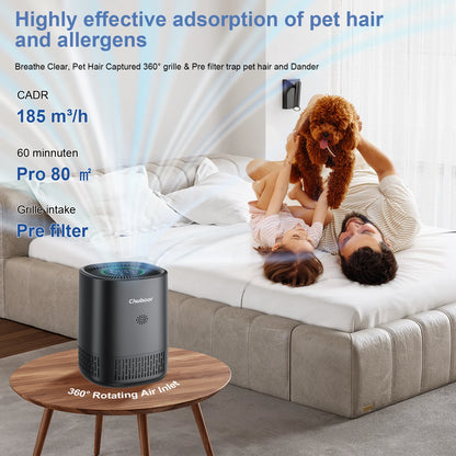 Smart Air Purifier for Home CADR 250m³/h for 18m² App Control H13 HEPA for Bedroom office for Smoke Pet Hair Dust Pollen Odor