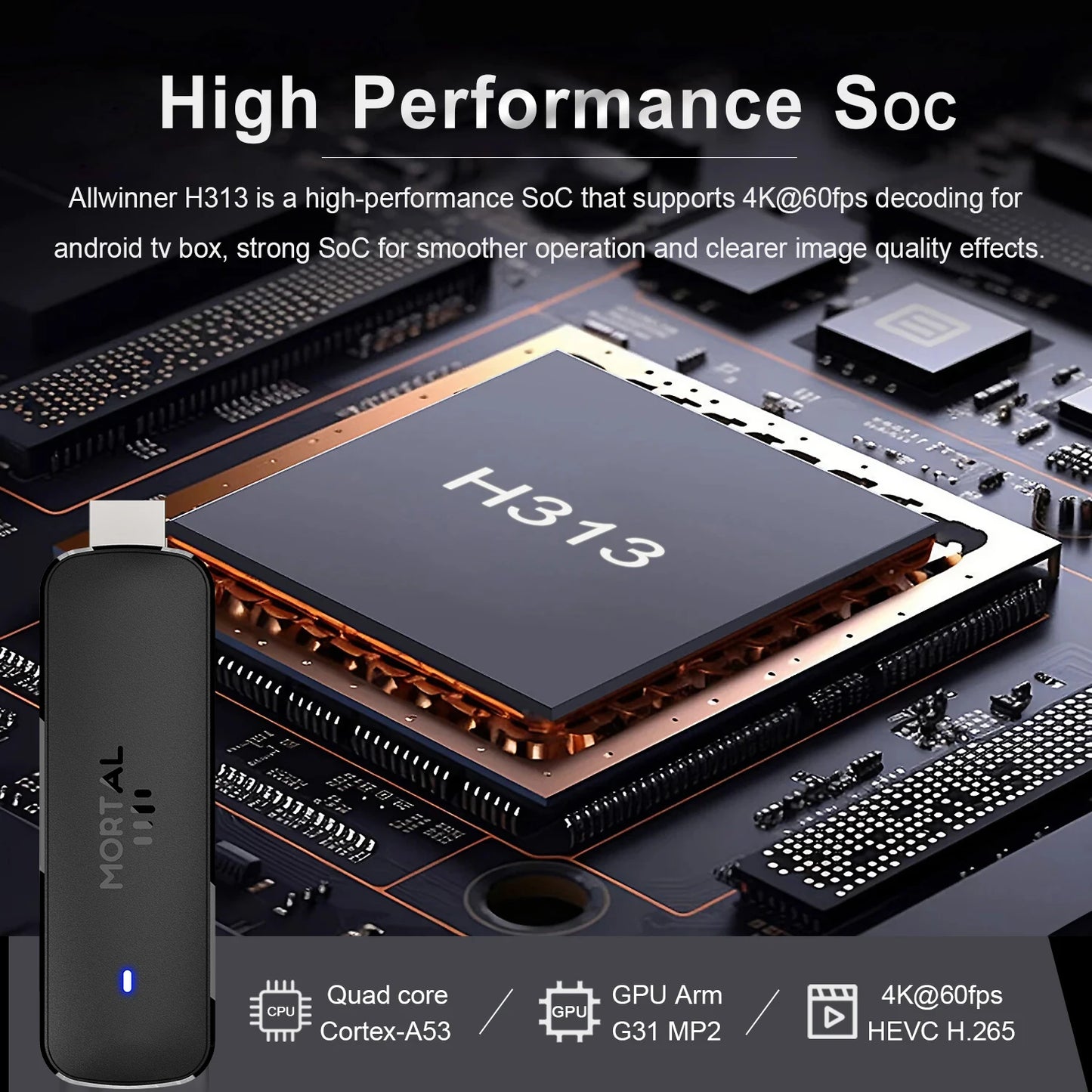 Mortal Q8 WIFI6 BT5.0 Google Voice Assistant AllwinnerH313 Android 14 Portable Android FireTV Stick Smart Streaming Media Player