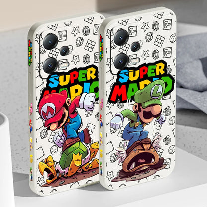 S-Super M-Marios B-Bros Liquid Left Rope For Xiaomi Redmi Note 13 12 12S 12R 11 11T 11S 10 10S Pro Plus 5G Back Phone Case