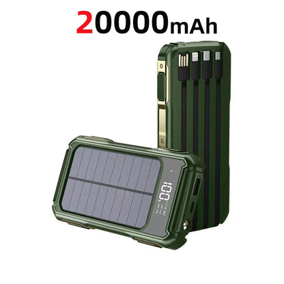 80000mAh Large Capacity Portable Outdoor Solar Mobile Power 4 in 1 Built in Cables LED Digital Display For iPhone Samsung Xiaomi