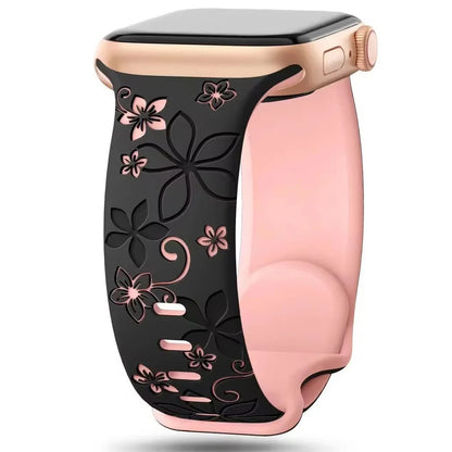 Engraved Strap For Apple Watch Bands 40mm 44mm 41mm 49mm 45mm 38mm 42mm Silicone Bracelet For iwatch Series 9 7 SE 6 5 4 8 Ultra