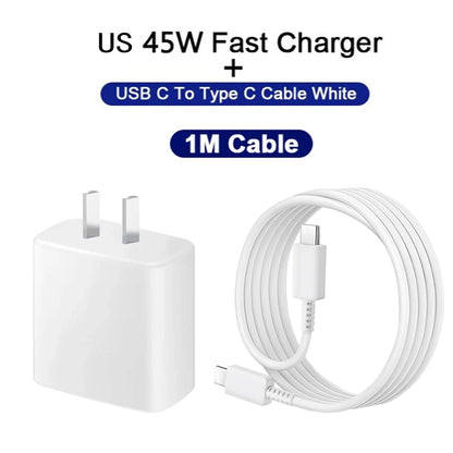 PD Charger 45W for Samsung Galaxy S23 S22 Fast Charging High Speed Type C Mobile Phone Adapter for IPhone Xiaomi