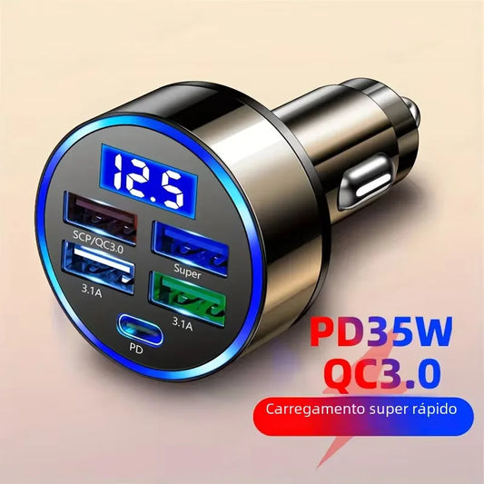 PD + QC 3.0 Fast Charging Car Phone Charger Adapter 4 Ports Usb Car Charger Type C PD35W Quick Charge 3.0 Car Charger