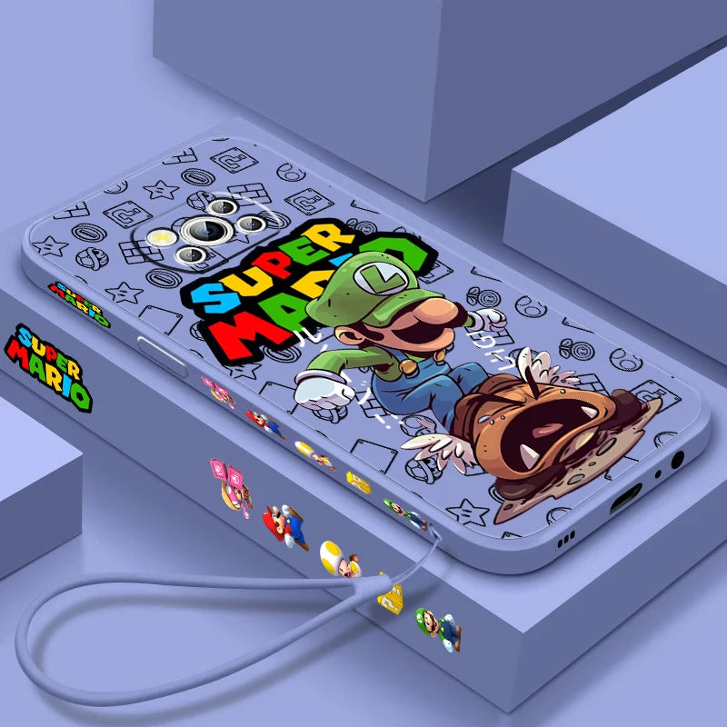 S-Super M-Marios B-Bros Liquid Left Rope For Xiaomi Mi Poco X6 X5 X4 X3 M6 M5 M5S M4 M3 F5 F4 F3 Pro 5G Cover Phone Case