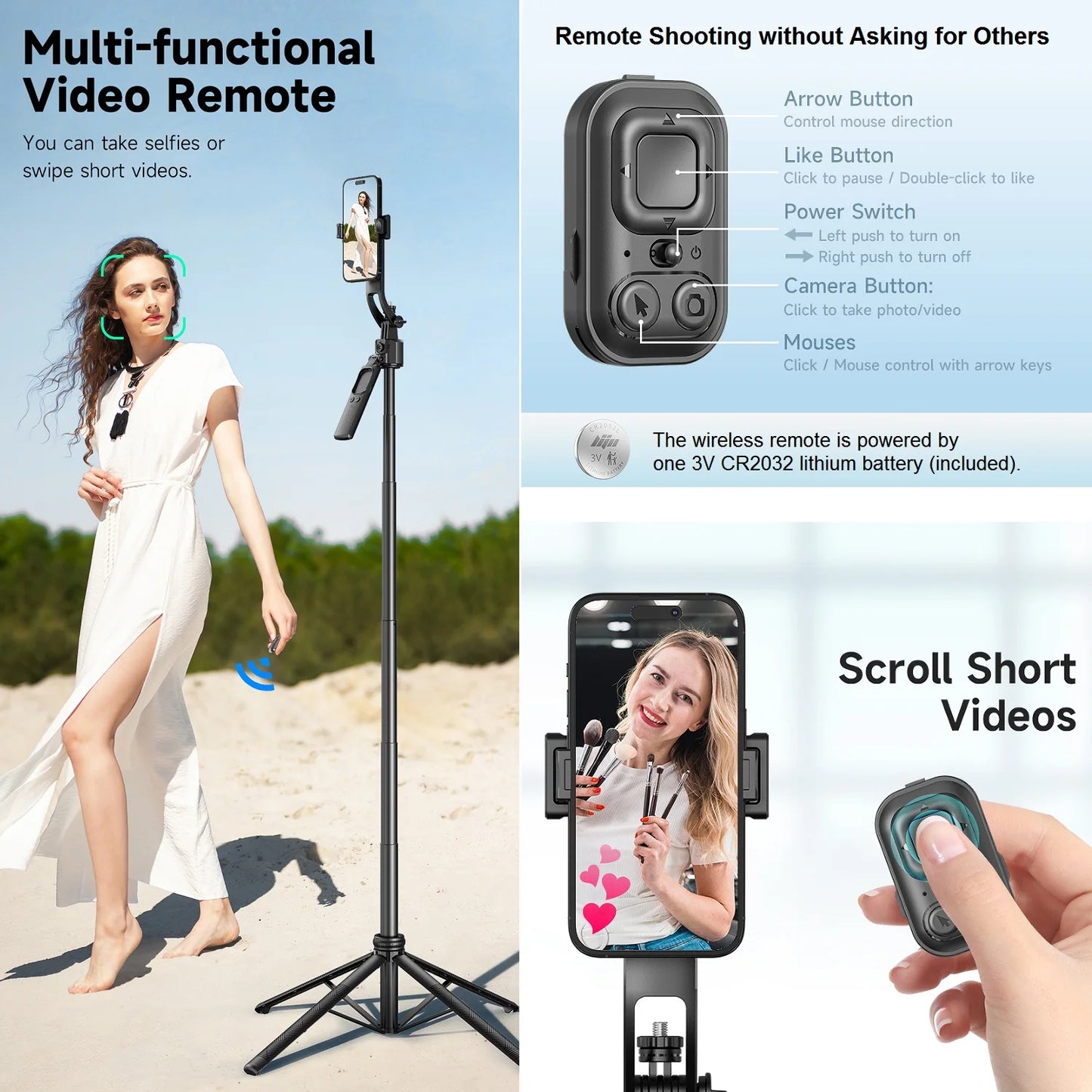 Extendable Auto Face Tracking Tripod 360° Rotation, No App, 64" Motion Sensor Phone holder Stand Camera Mount for Videos Vlogs