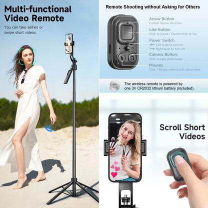 Extendable Auto Face Tracking Tripod 360° Rotation, No App, 64" Motion Sensor Phone holder Stand Camera Mount for Videos Vlogs