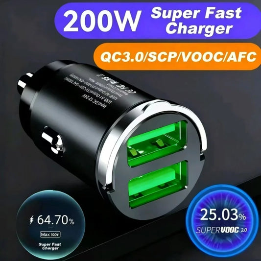 100W/200W QC3.0 PD Mini Car Charger 12-24V Lighter Fast Charging Car USB Type C Charger for Xiaomi Samsung Huawei iPhone Power
