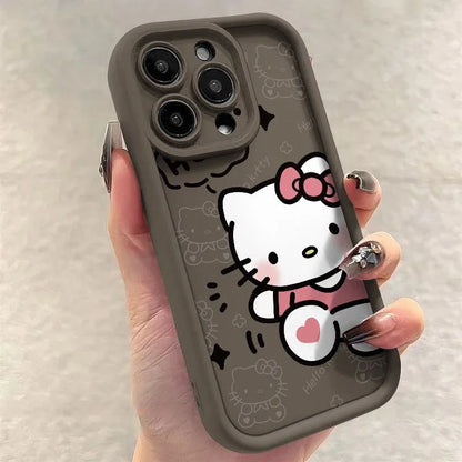 Ins Lovely Hello Kitty Phone Case For iPhone 16 Pro Max 15 14 13 12 11 Xr Xs Max 7 8 PLUS Y2K Cartoon Anime Anti Fall phone Case