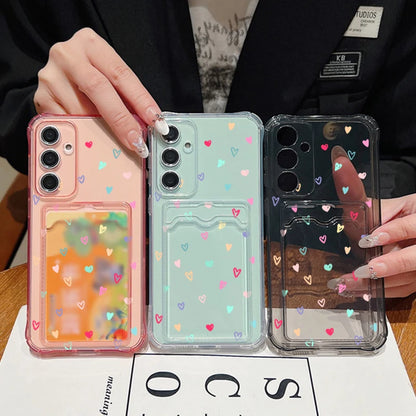 Card Bag Wallet Case For Samsung Galaxy S25 Edge S24 Ultra S23 S24 FE A55 A35 A25 A15 A16 A56 5G A06 Tiny Hearts TPU Phone Cover