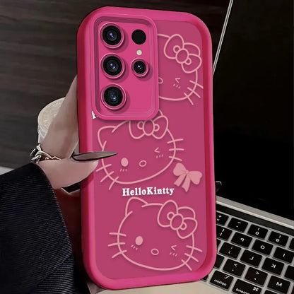 Pink Line Hello Kitty Case For Samsung Galaxy S23 S24 S25 Ultra S22 S21 Plus FE A56 A36 A26 A16 A06 A15 A25 A35 A55 5G Soft Etui