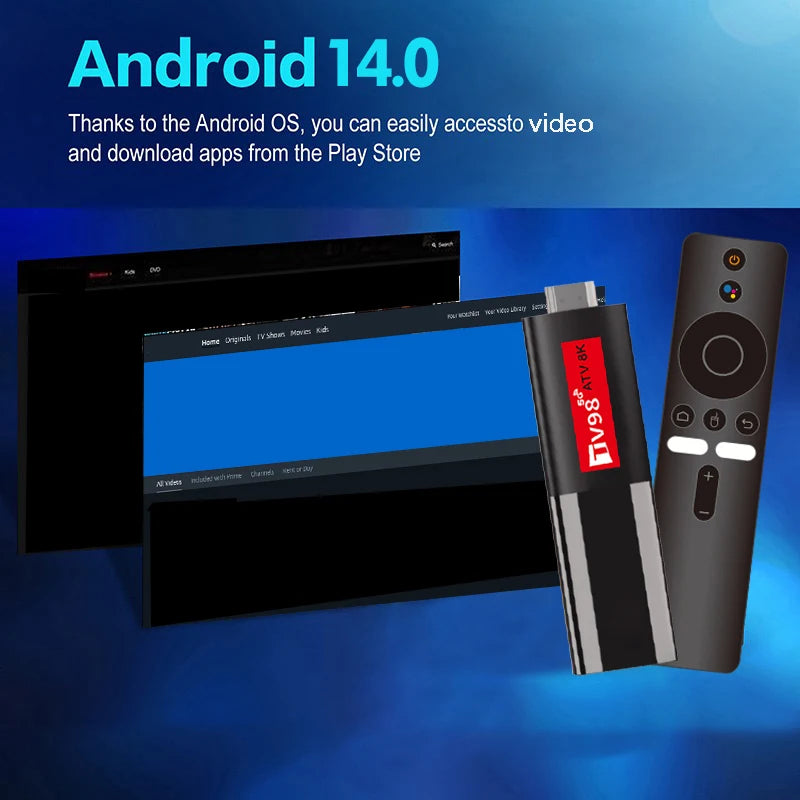 TV98 ATV 8K Mini TV Stick Android 14 Allwinner H618 Quad Core Cortex A53 Support 8K 4K Wifi 6 BT 5.0 Voice Remote Smart TV Box