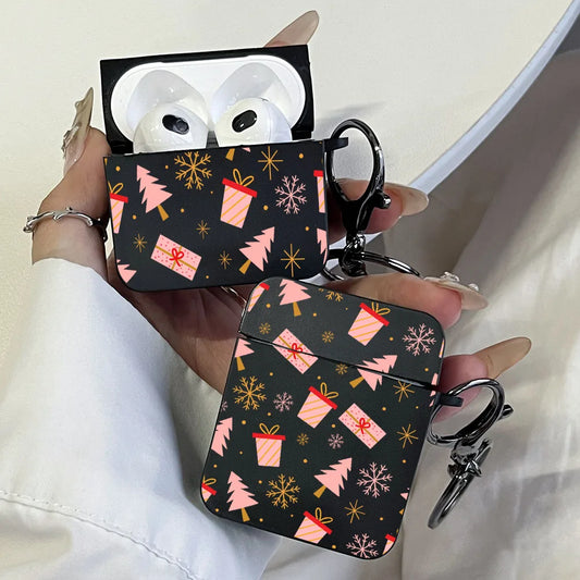 Hot Selling Pink Christmas Tree Gift Earphone Case for AirPods Pro/Pro2, AirPods 1/2, 3, 4, Black Shockproof Cover with Keychain