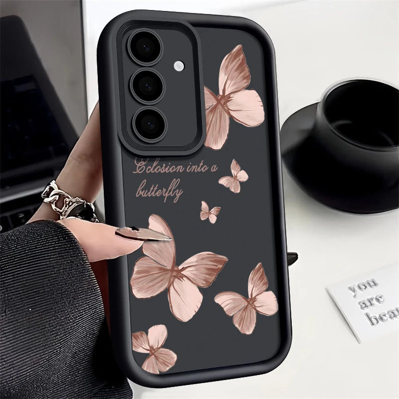 Gold Butterfly Soft TPU Case For Samsung Galaxy A55 A54 A15 A56 A16 A35 A53 A25 5G S25 S24 S23 S22 Ultra Plus S23 FE Phone Cover