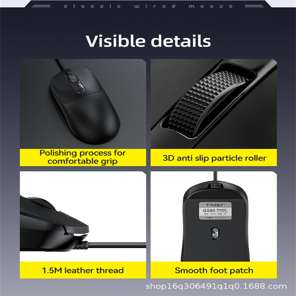 G580 USB Wired Mouse Ergonomic Office/Gaming Mouse With Anti Slip Stickers For PC Laptops Anti-Slip Mouse Send A Gift 2026 New
