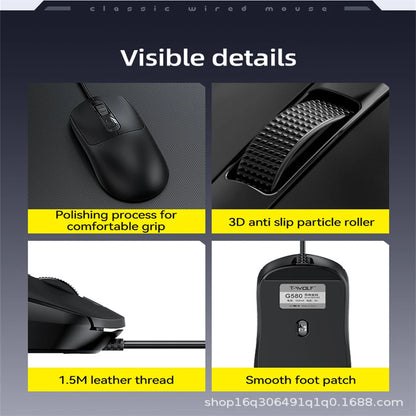 G580 USB Wired Mouse Ergonomic Office/Gaming Mouse With Anti Slip Stickers For PC Laptops Anti-Slip Mouse Send A Gift 2026 New