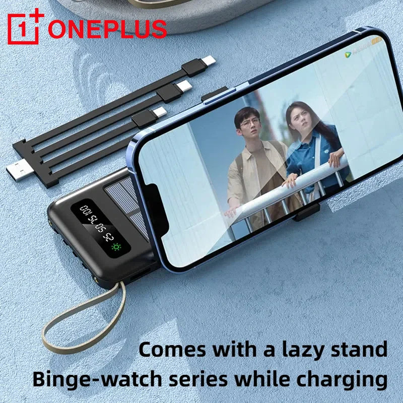 OnePlus Solar Power Bank 50000mAh Large Capacity Mobile Power Fast Charging Battery Dual USB 4 Cables For iPhone Samsung Huawei