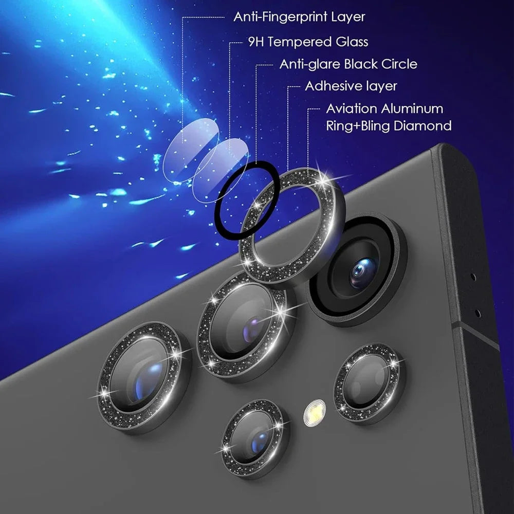 For Samsung Galaxy S24 Ultra HD Glitter Diamond Metal Ring Camera Glass Lens Protector For Samsung S25 Ultra S24 Plus Lens Film