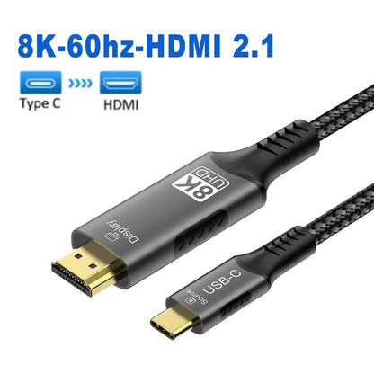 8k@60hz USB C to HDMI cable 4k@120hz Type C to HDMI 2.1 Thunderbolt 4 Compatible HDTV Cable for PC MacBook Pro HUAWEI