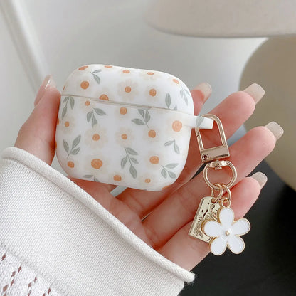 For Apple AirPods 4 ANC Flower Print Earphone Case For AirPods 2 3 Pro2 Silicone Soft Wireless Headphones Cover With Keychain