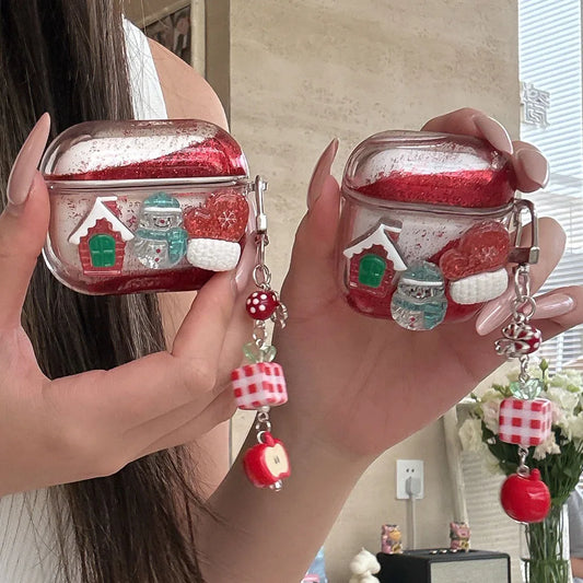 Christmas 3D Snowman Gloves Shiny Quicksand Case For AirPods Pro3 2025 Airpod 4 3 2 Pro 2 Luxury Moving Sand Earphone Hard Cover