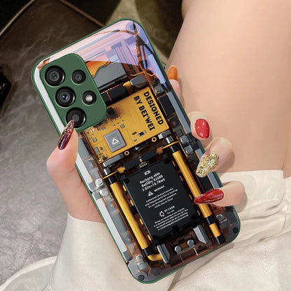 Mechanical device black For Samsung Galaxy S10 4G S20 11E 30 S21 22 S24 Fe Pro S23 S25 Ultra 5G S9 Tempered Glass Phone Case