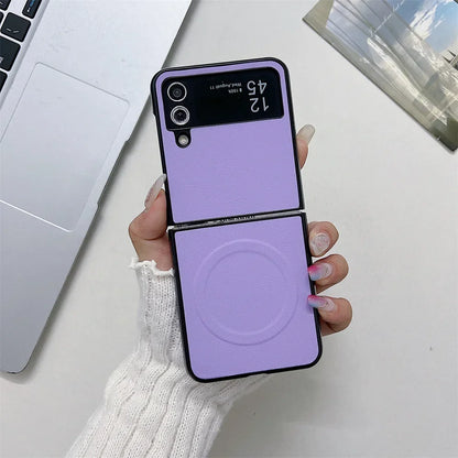 Business PU Leather Magsafe Case for Samsung Galaxy Z Flip 3 4 5 6 7 PC Shockproof Magnetic Wireless Charging Z Flip 6 7 Cover